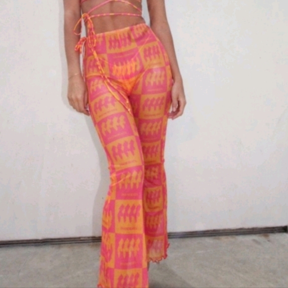 iNAMORATA Pink and Orange Patterned Pants - Picture 1 of 8